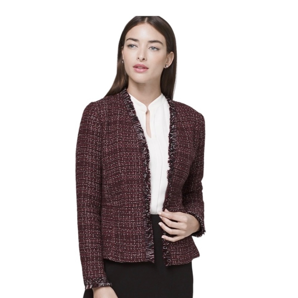 🔥WHBM Peplum-Detail Sweater/Jacket/Blazer Maroon Tweed Style Size 2🔥